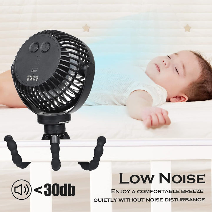 Hianjoo Kinderwagen Ventilator mit LED Leicht, 5200mAh Kleiner Tischventilator Camping Ventilator, 3