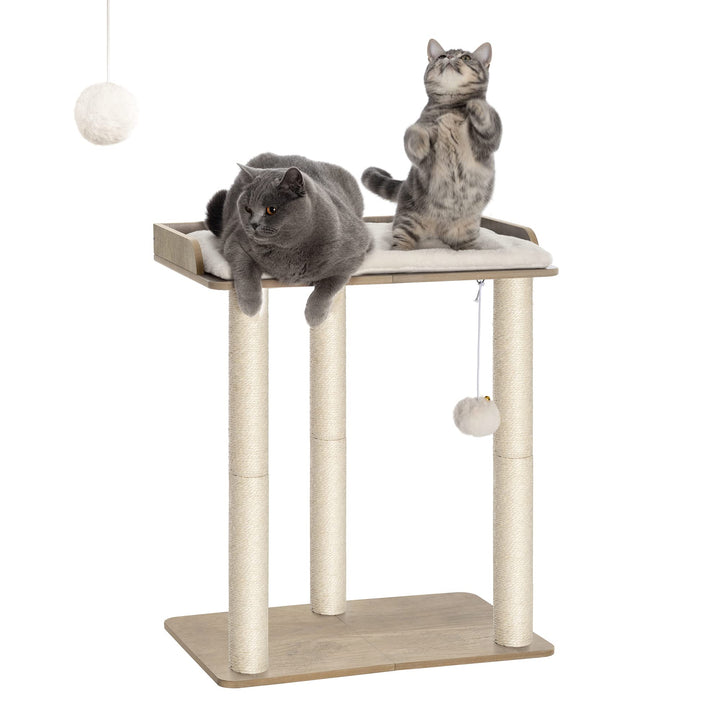 FourFurPets Kratzbaum, 68 cm hoch, Katzenbaum,mit DREI 60 cm Voll Sisal Kratzsäulen, 56 x 40 cm gros