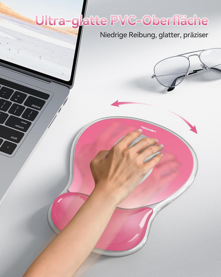 TECKNET Mauspad mit Gel-Handgelenkauflage, Ergonomische Tropfenförmige Vertiefung, Passt & Weich, Wa