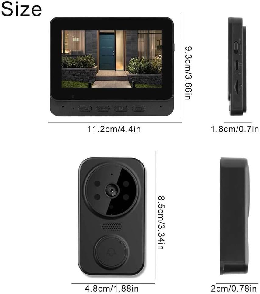 WiFi Free Video Doorbell with 4 3 Screen, Two Way Intercom, TF Card Support, Wireless Video Doorbell