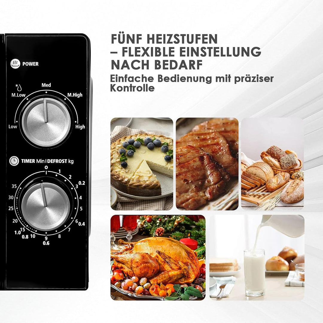 Mikrowelle 20L,Techomey Solo Mikrowelle 700W,Mikrowellengerät mit Drehteller für gleichmässige Wärme