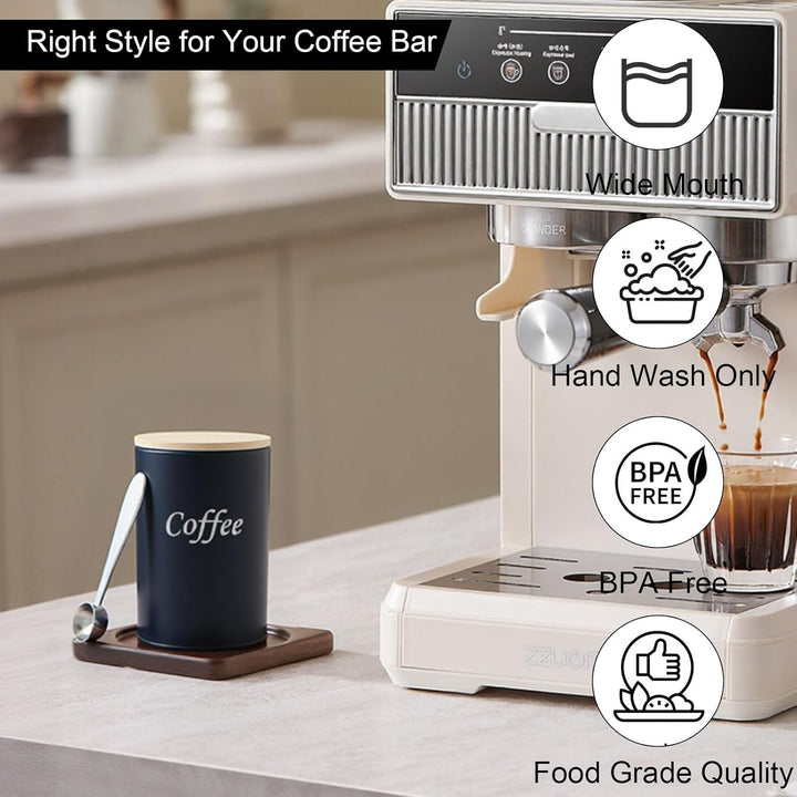 2 Stück Kaffeedose luftdicht, schwarz Kaffeepads Aufbewahrung, mit Holzdeckel, Löffel, 500ml, für Ka