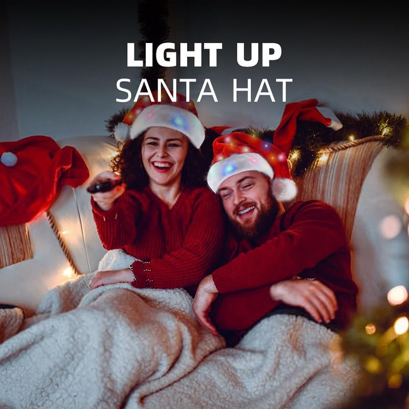 Hifot LED Weihnachtsmütze Erwachsene Nikolausmütze Plüsche Weihnachtsmann Mütze mit Licht Rote Santa