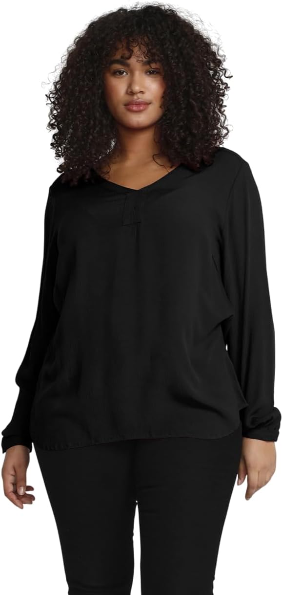 KAFFE CURVE Langarm-Bluse KCami Damen Bluse Grosse Grössen Langarm V-Ausschnitt Shirt 44 Black Deep,