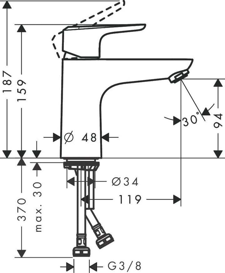 Hansgrohe 14080000 Ecos L Einhebel-Waschtischmischer, Mischbatterie: Messing, Taille L - sans bonde