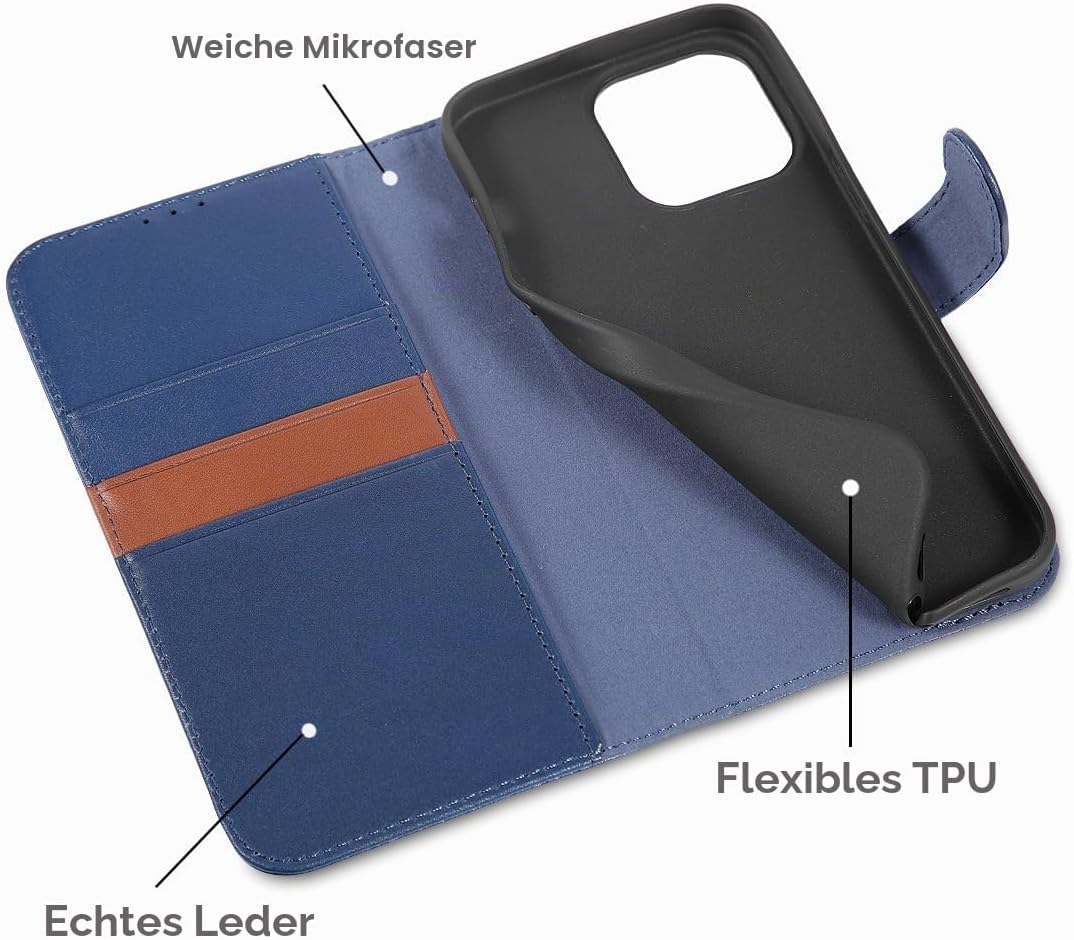 LENSUN Echt Lederhülle für iPhone 15 Pro Max, Handyhülle [Magnetverschluss][RFID Bloker] Handytasche