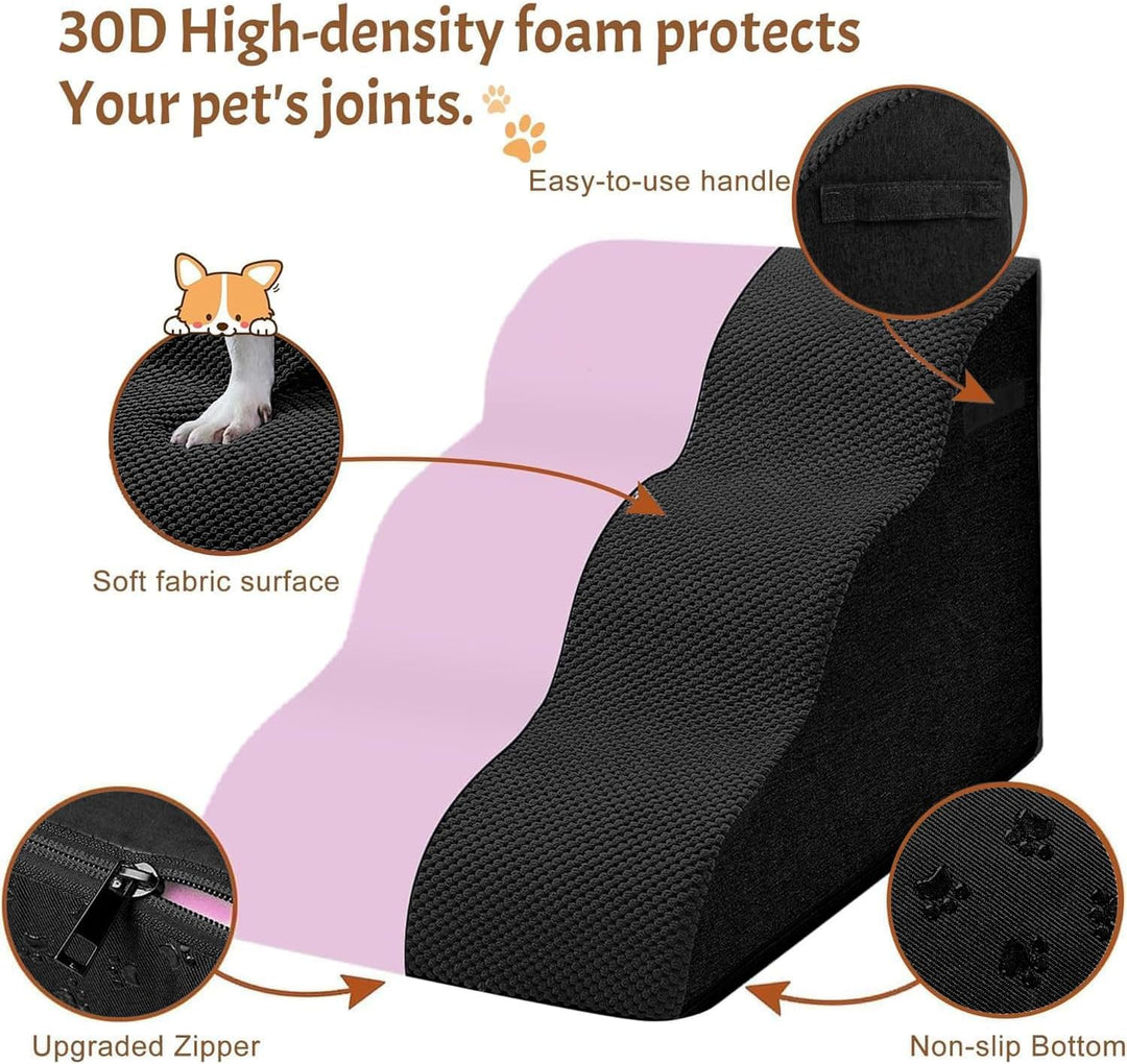 Breiter Hundetreppe 3 Stufen 30cm hoch für Kleine Hunde, Hochdichtem Schaumstoff Haustiertreppe, Was
