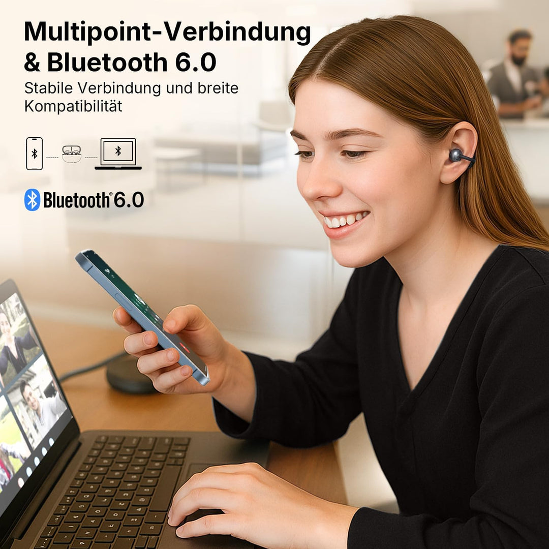 EarFun Clip Open Ear Kopfhörer Bluetooth, komfortabler Sitz, 10.8 mm Carbon-Treiber, Hi-Res Audio, L