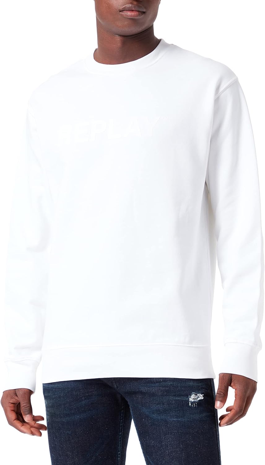Replay Herren Sweatshirt Second Life aus 100% Baumwolle, 3XL Chalk 801