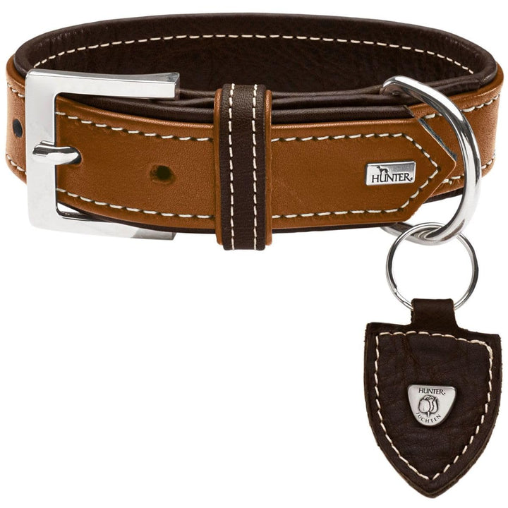 HUNTER TARA Hundehalsband, Leder, Juchtenleder, belastbar, witterungsbeständig, 60 (M-L), cognac/dun