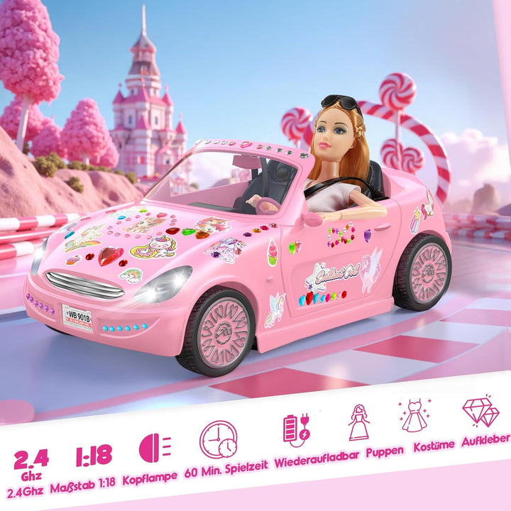 HappyGoLucky Ferngesteuertes Auto für Mädchen ab 3 4 5 6 7 8 Jahre – RC Spielzeug mit Puppen & 3 Out