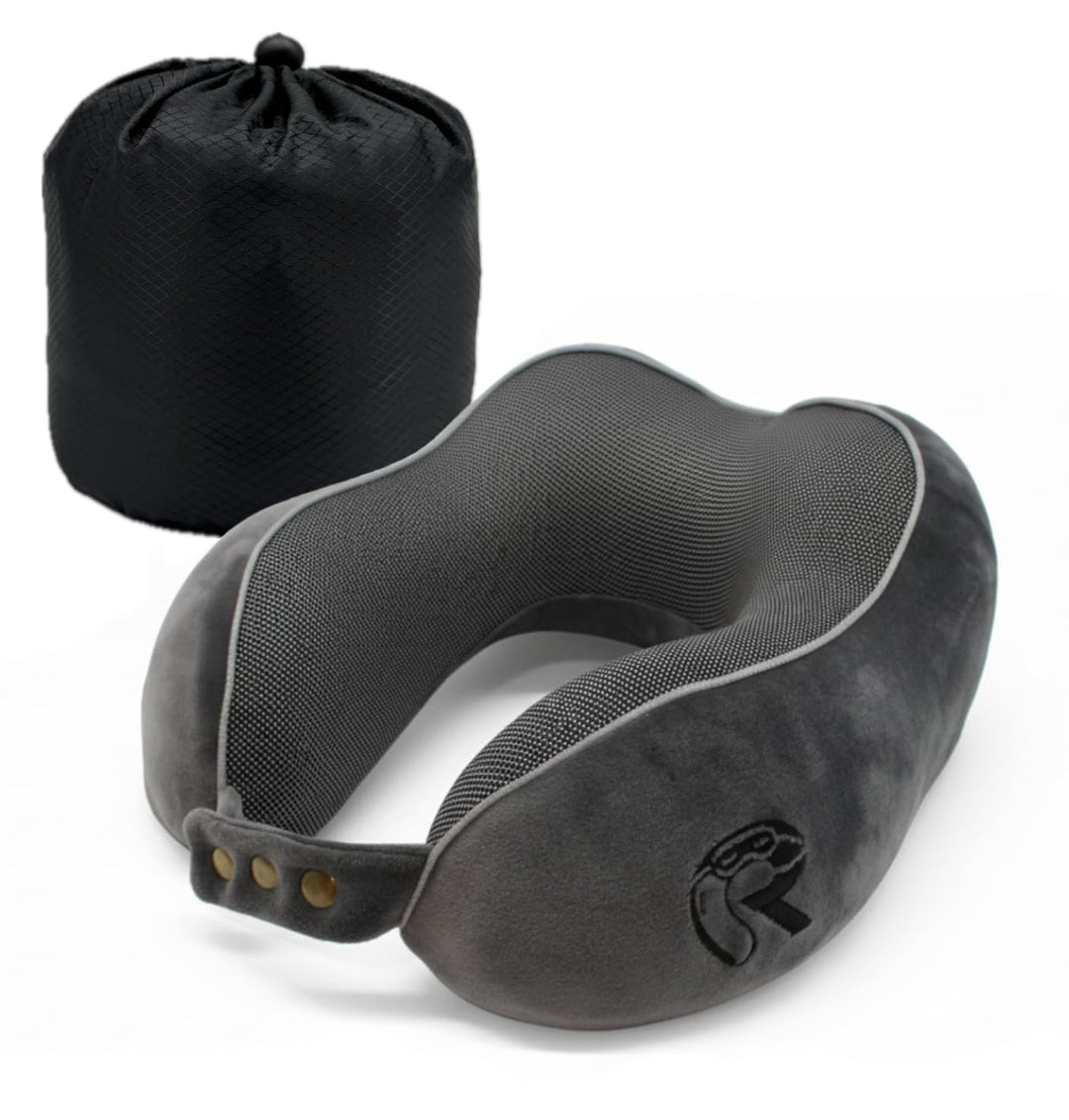 RAWS Reisekissen - Verstellbares Memory Foam Nackenkissen mit flexiblen Druckknöpfen für 360° Stütze