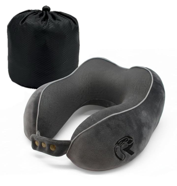 RAWS Reisekissen - Verstellbares Memory Foam Nackenkissen mit flexiblen Druckknöpfen für 360° Stütze