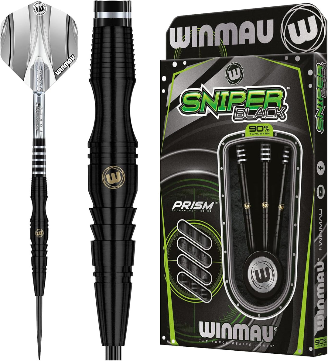 WINMAU Sniper Black Professionelles Wolfram-Dart-Set mit Flights und Schäften (Shafts) 22.0 Gramm, 2