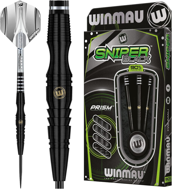 WINMAU Sniper Black Professionelles Wolfram-Dart-Set mit Flights und Schäften (Shafts) 22.0 Gramm, 2