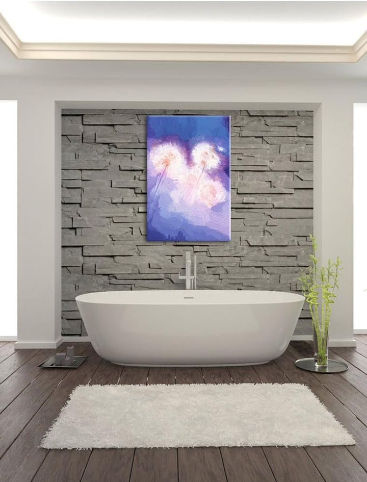 Pixxprint Pusteblumen im morgendlichen Wind Kunst Pinsel Effekt, Format: 100x70 auf Leinwand, XXL ri