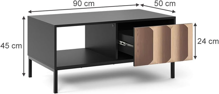 Vicco Couchtisch Eliza, Schwarz/Eiche, 90 x 50 cm mit Schublade, kombinierbar mit weiteren Möbeln de