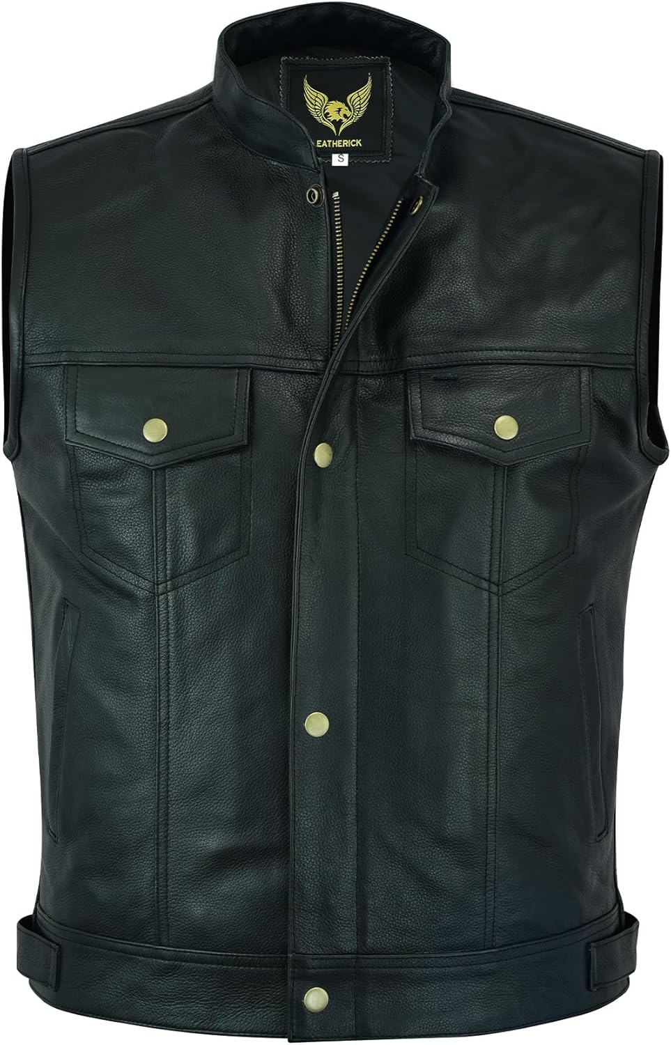 Leatherick Herren Biker Weste aus echtem Leder mit offenen Knöpfen für Reiten und modische Weste (4X