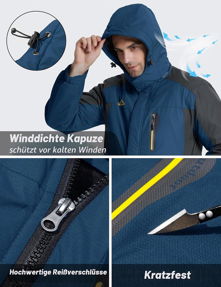 TACVASEN Herren Warme Skijacke Gefütterte Winterjacke Wasserabweisende Funktionsjacke mit Abnehmbare