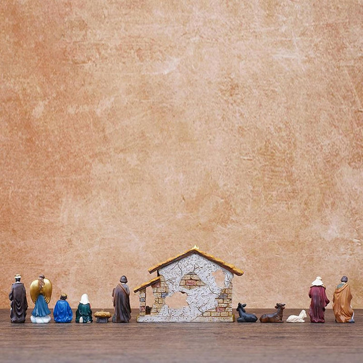 Generisch Krippenfiguren Set 12 Stück,Religiöse Jesus Geburt Skulpturen Resin | Katholisch Christlic