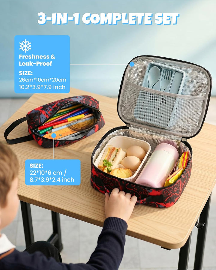 Schulrucksack Jungen Teenager 3 Teilig, Schultasche Kinder für 3. bis 7. Klasse mit Lunch Tasche Fed