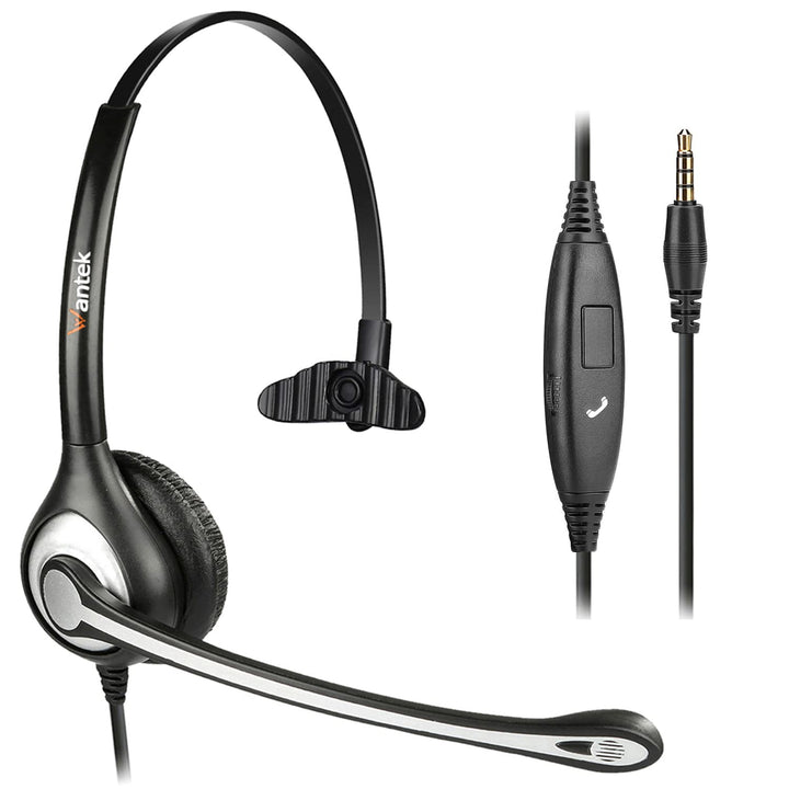 Wantek Headset Handy Mono mit Noise Cancelling Mikrofon, Smartphone Kopfhörer für iPhone Samsung Hua