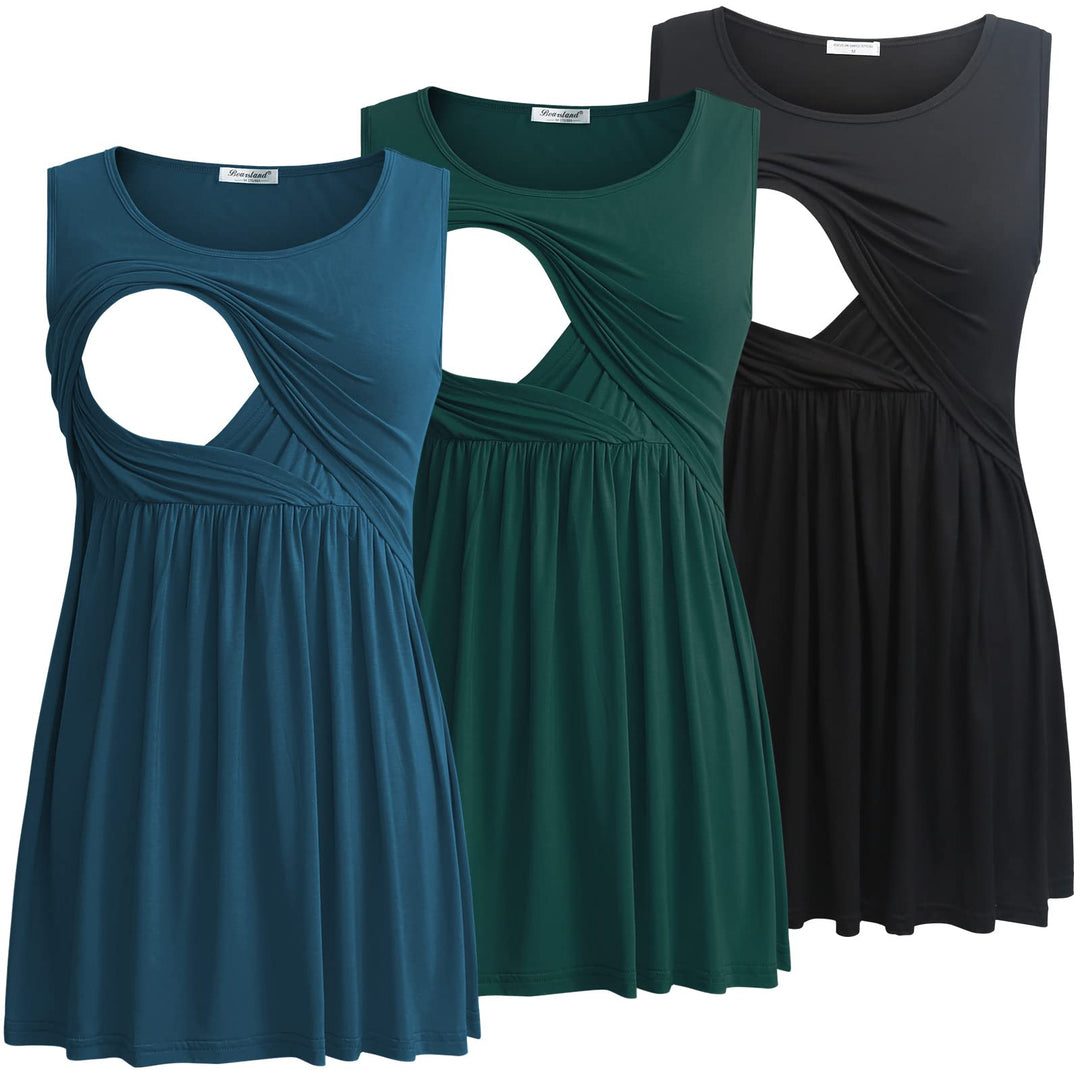 Bearsland Women's Nursing Tank Tops Sleeveless Scoop Neck Soft Breastfeeding Clothes Maternity Shirt