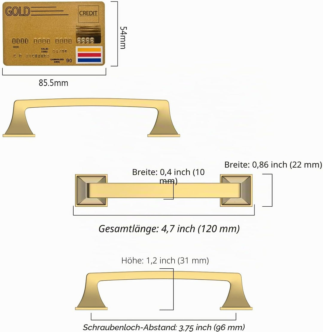 Amerdeco 6 Stück Champagner Bronze 96mm Lochabstand Zinklegierung Griffe für Küchenschränke Schrankg