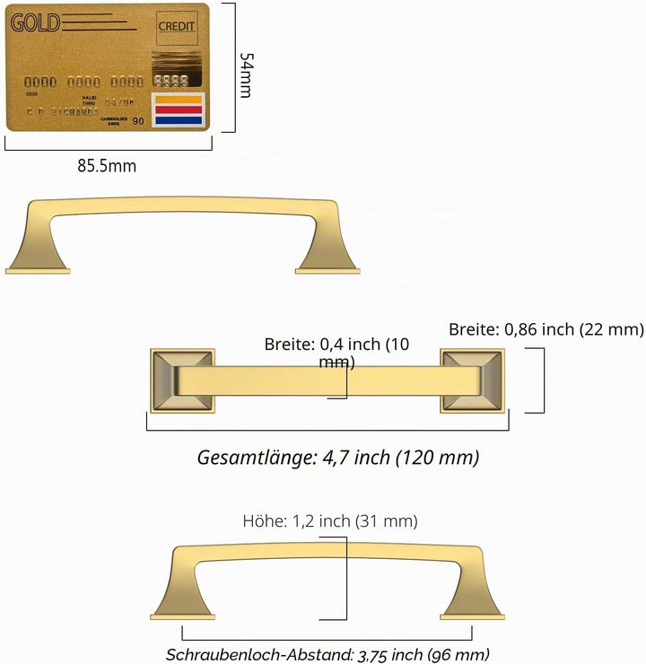 Amerdeco 6 Stück Champagner Bronze 96mm Lochabstand Zinklegierung Griffe für Küchenschränke Schrankg