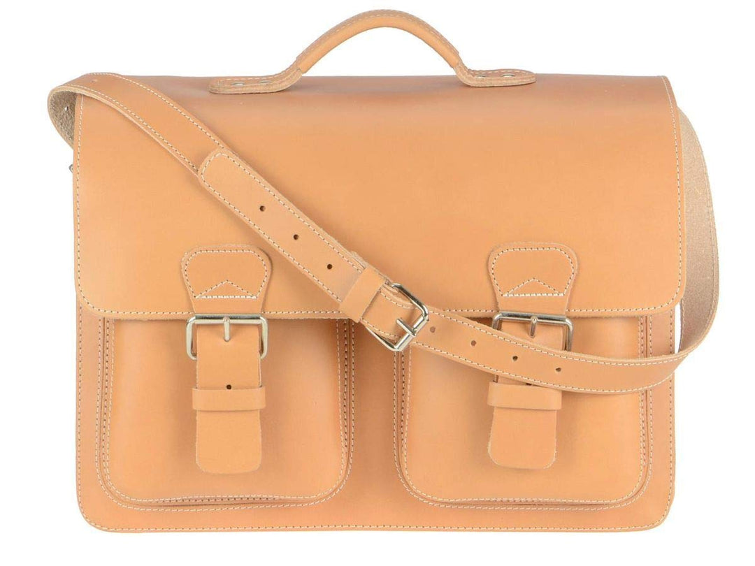 Ruitertassen Lehrertasche Leder XXL Damen Herren Schultasche Aktentasche Tasche 3 Fächer Natur gross
