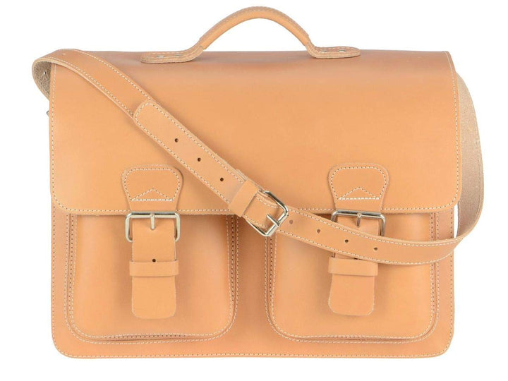 Ruitertassen Lehrertasche Leder XXL Damen Herren Schultasche Aktentasche Tasche 3 Fächer Natur gross
