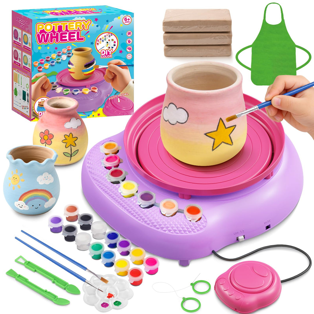 Bastelset Mädchen Jungen 6 7 8 9 10 11 12 Jahre - Töpferscheibe Kinder mit Ton &amp; Farben, Kreativ Set