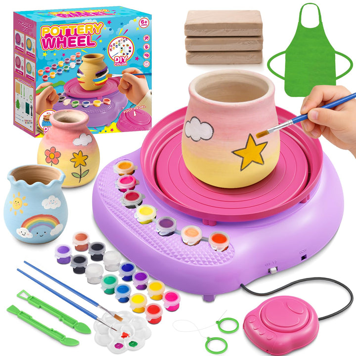 Bastelset Mädchen Jungen 6 7 8 9 10 11 12 Jahre - Töpferscheibe Kinder mit Ton &amp; Farben, Kreativ Set