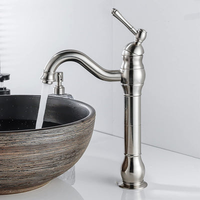 FWZZQ Wasserhahn Bad Hoch Retro, Waschtischarmatur Matt Gebürstet, 360° Drehbar Armatur Waschbecken,