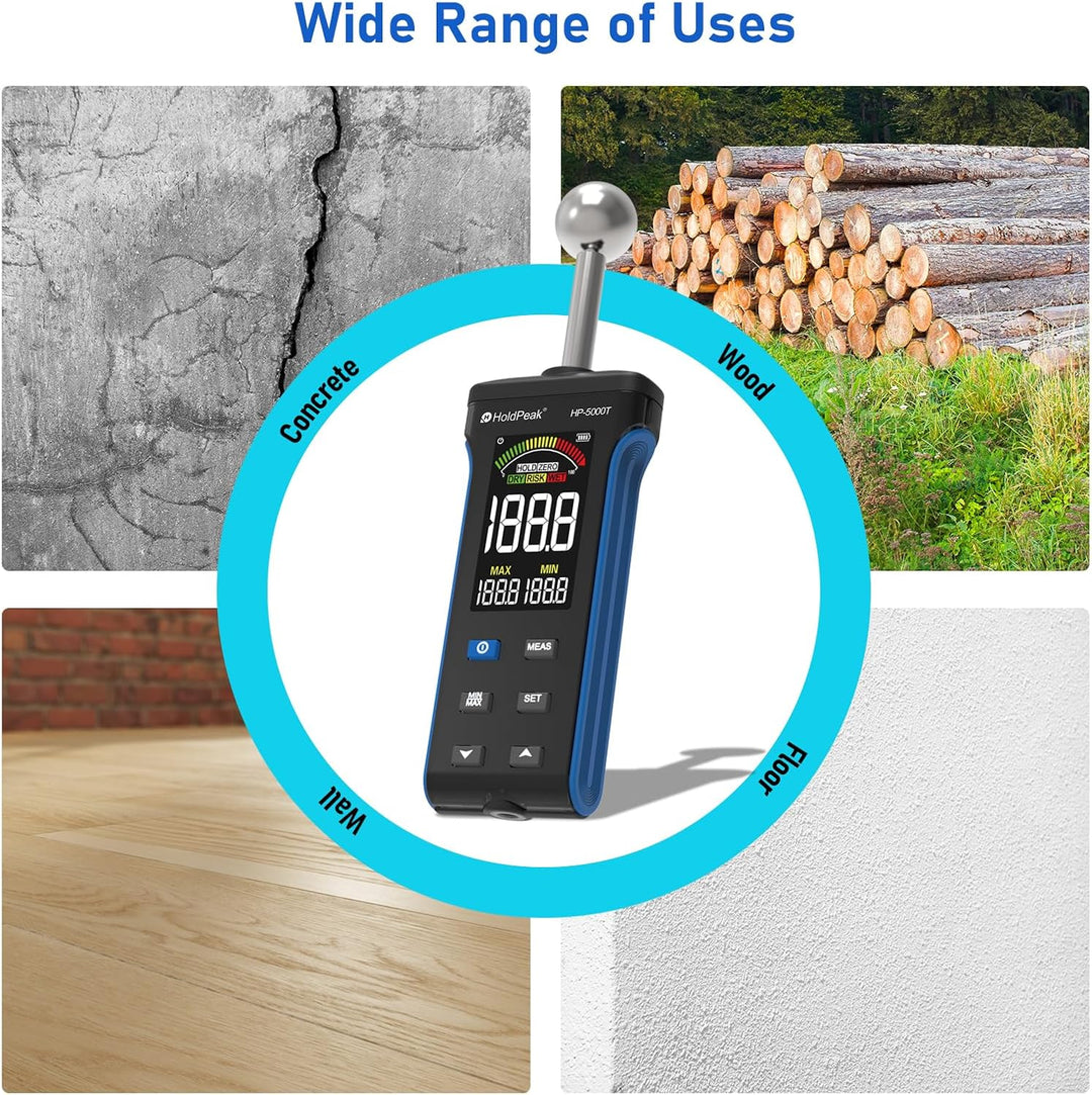 Feuchtigkeitsmesser, mit LCD-Farbdisplay und Alarmfunktion, für Wände, Holz, Mauerwerk, Beton, Gipse
