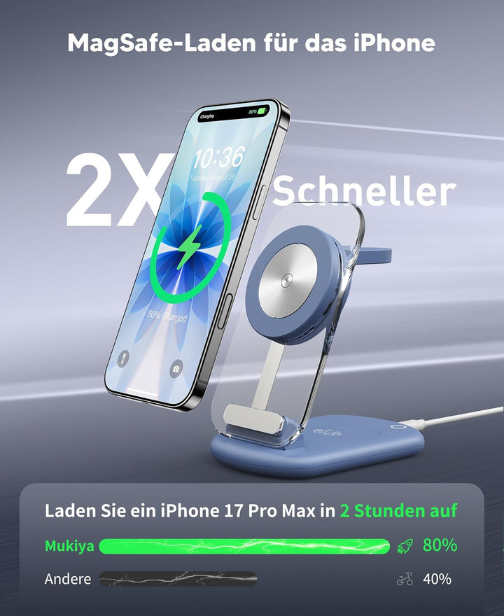 Mag Safe Ladegerät, Ladestation und iPhone, 3 in 1 Mag Safe Ladestation Kompatibel mit iPhone 17 16