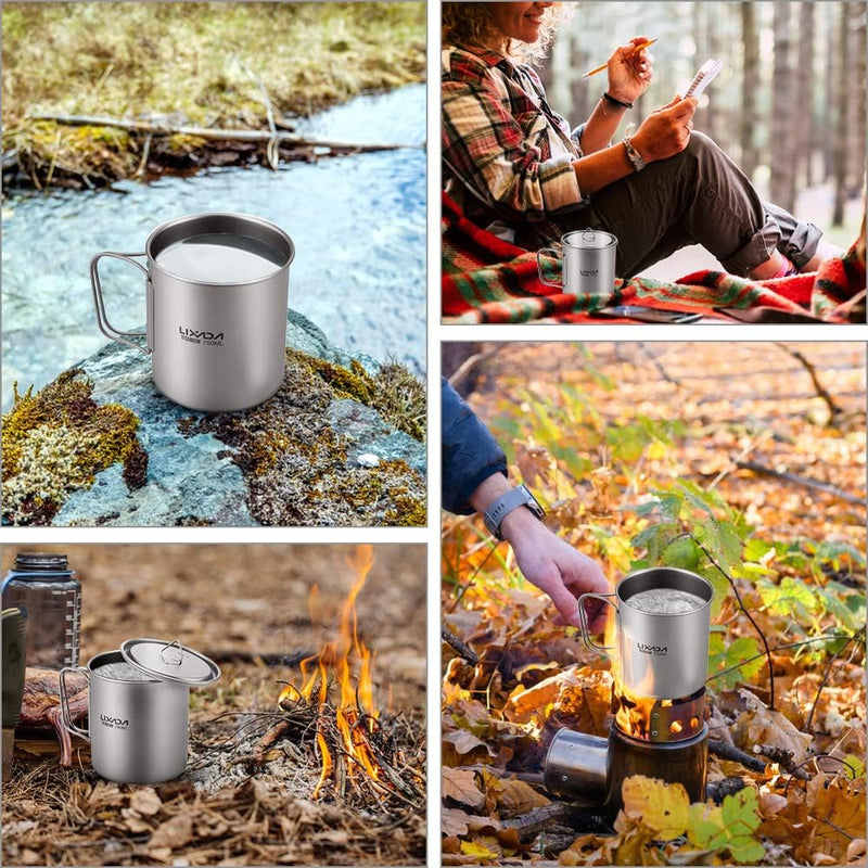 Lixada Titanium Topf Camping Titanium Becher Tragbar Klappgriff Outdoor Tasse Wasser für Picknick Wa