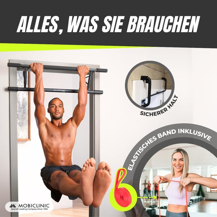 Mobiclinic® fitness, Klimmzugstange türrahmen, Werkzeuglos, K5, Max. 200 kg, Mit elastischen, Rutsch