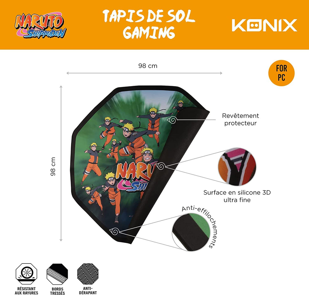 Konix Naruto Shippuden Gaming Bodenmatte 98 x 98 cm für Bürostuhl - Rutschfester Belag - Motiv Mehrf