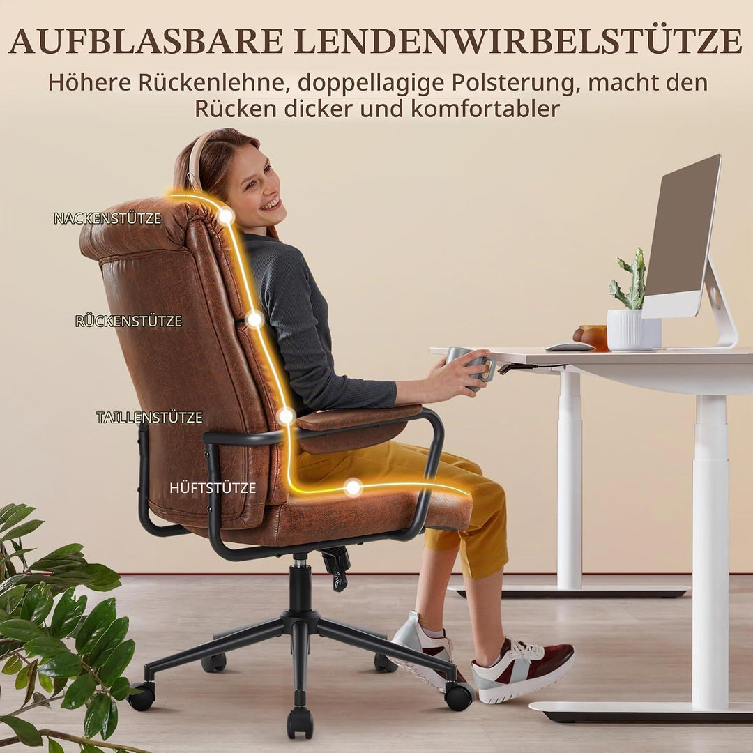 IWMH Bürostuhl Ergonomisch, Schreibtischstuhl für Arbeitszimmer, Drehstuhl mit Lumbalstütze, hoher R