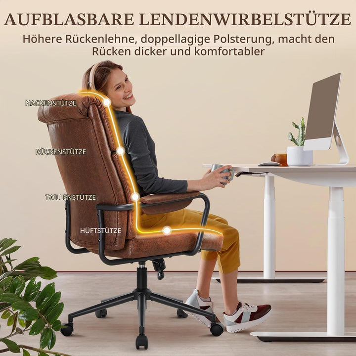 IWMH Bürostuhl Ergonomisch, Schreibtischstuhl für Arbeitszimmer, Drehstuhl mit Lumbalstütze, hoher R