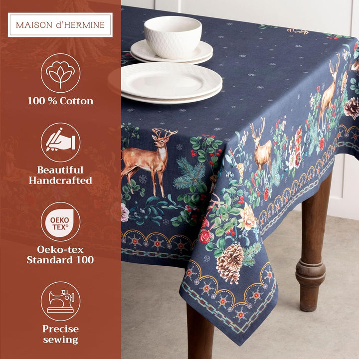 Maison d' Hermine Christmas Joy 100% Baumwolle Tischdecke für Küche | Abendessen | Tischplatte | Dek