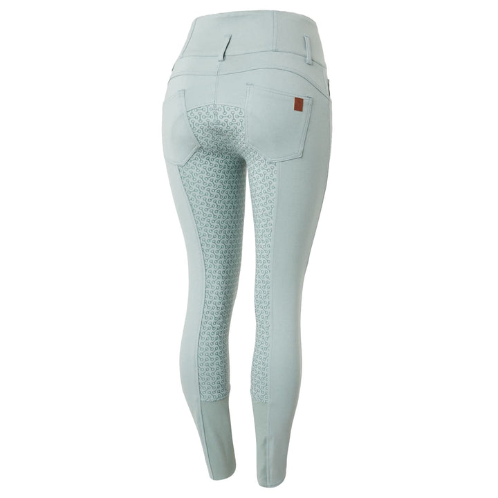 Horze Damen-Reithose mit hoher Taille, Tara, Vollbesatz, Silikon Aqua Grey Green 40, Aqua Grey Green