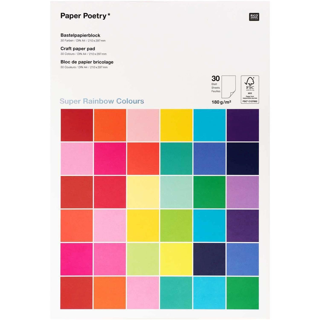 RICO DESIGN Bastelpapier-Block "Rainbow Colours" 30 Blatt