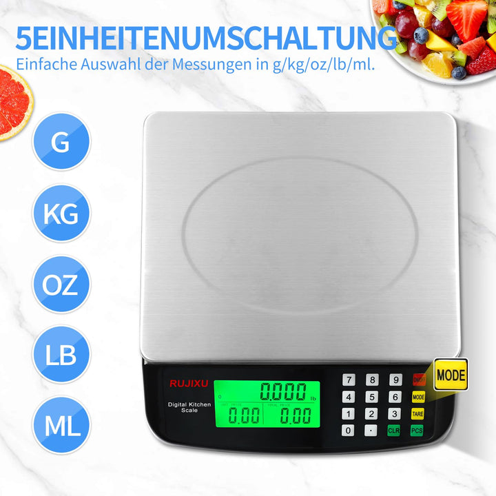 Digitale Küchenwaagen 30kg waage küche Edelstahl Digitalwaage mit LCD Display und Tara Funktion Digi