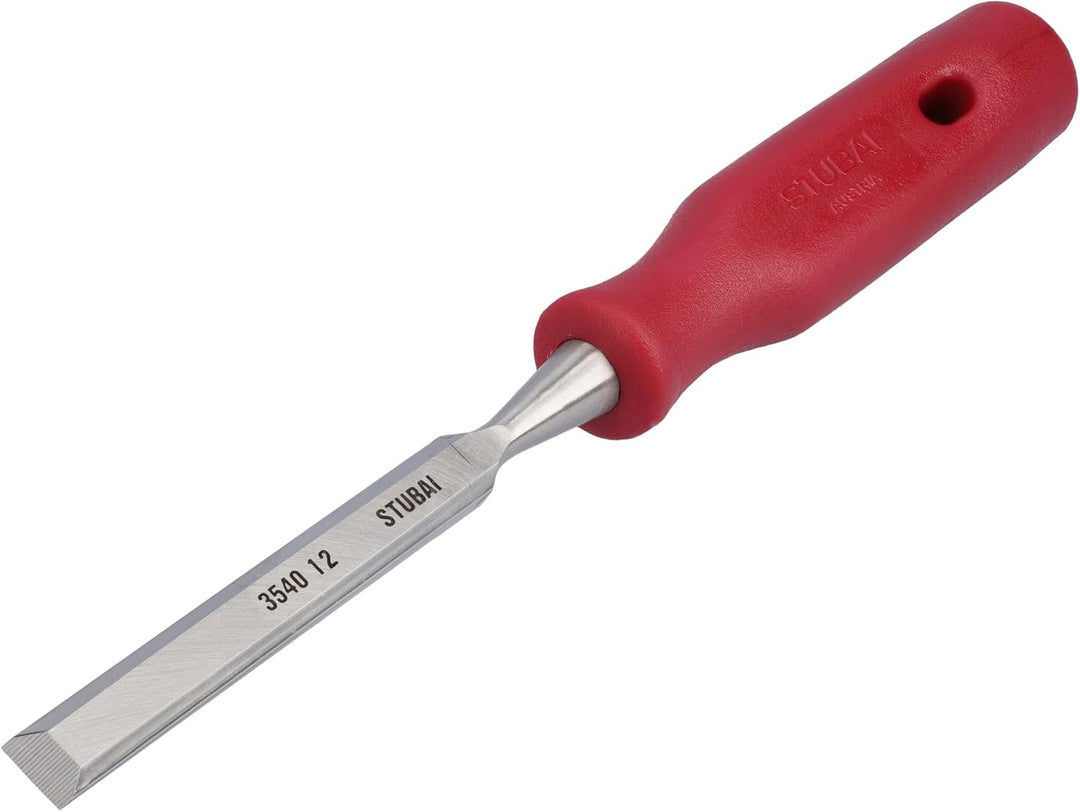 STUBAI 3540 Stemmeisensatz Stechbeitel Set mit rotem Plastikgriff &amp; extra langer Klinge, 4-teilig (1
