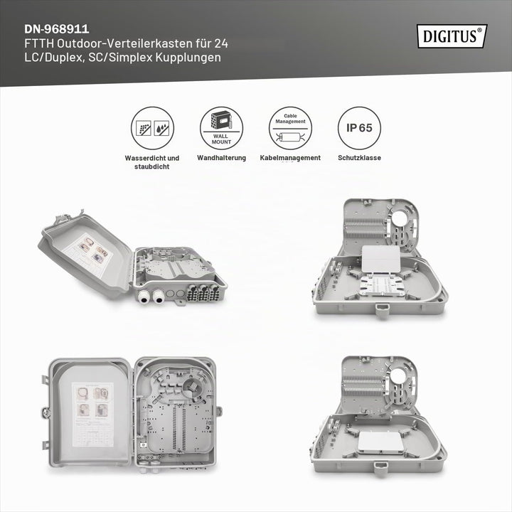 DIGITUS FTTH Distributionsbox für Aussen - 24 LC/Duplex oder 24 SC/Simplex Kupplungen