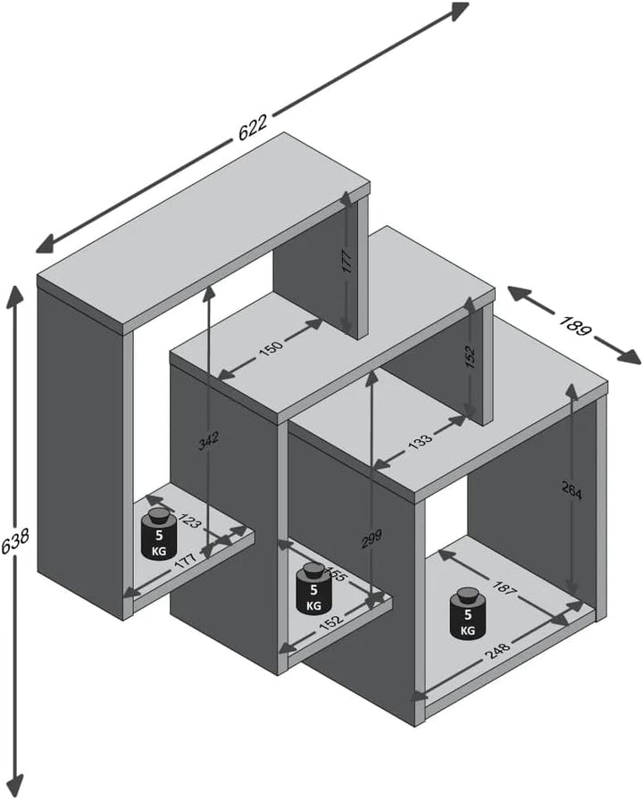 FMD Möbel, 297-001E Fibi Wandregal, Eiche, Weiss, Masse 64.0 x 66.0 x 19.0 cm (BHT) Extra Robust, Ex