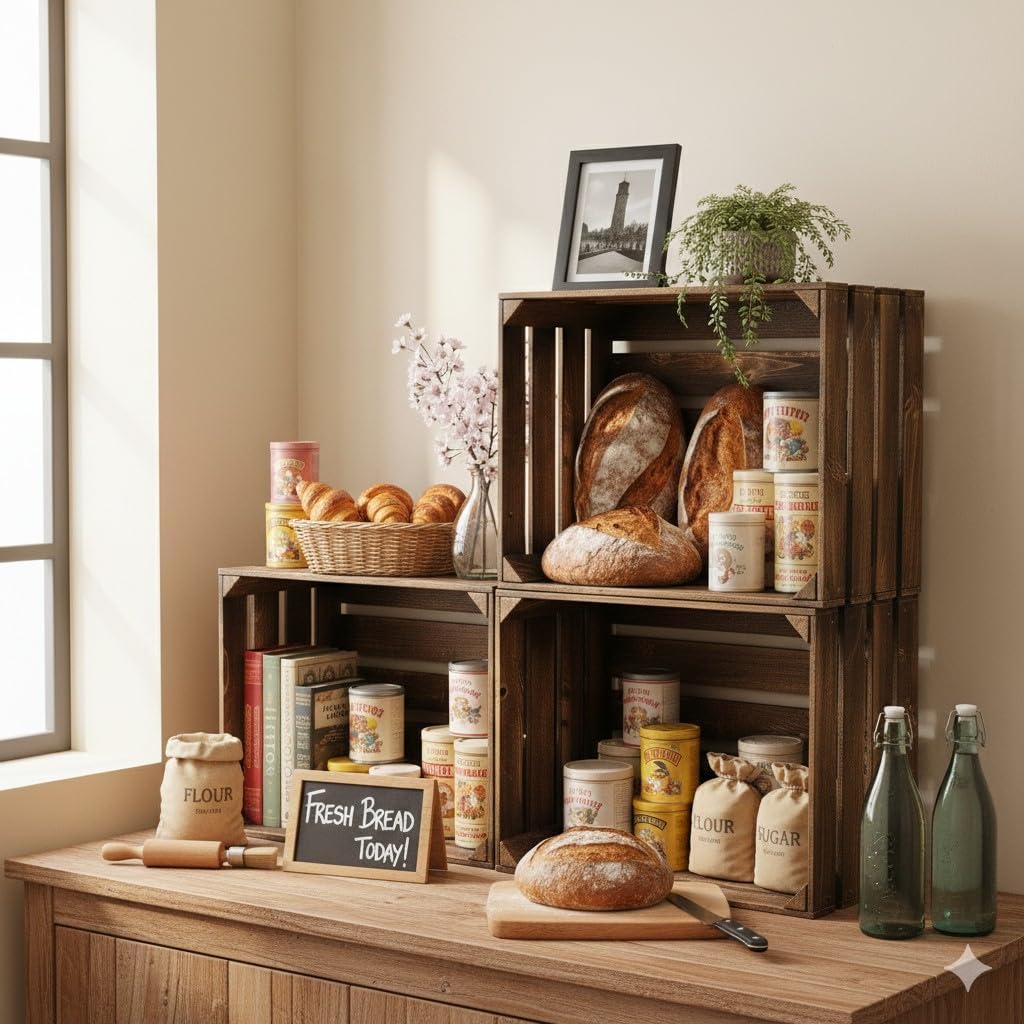 Geflammte Holzkisten im Set-Angebot: Originale, vintage Obstkisten Apfelkisten aus dem alten Land zu