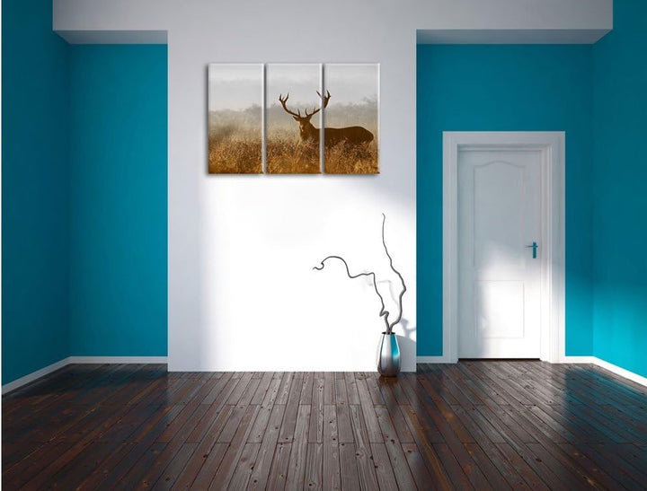 Pixxprint Rotwild Hirsch in Abenddämmerung als Leinwandbild/Grösse: 3 Teilig (120x80 cm) cm/Wandbild